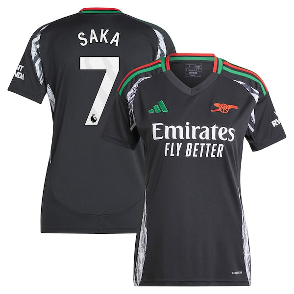 Bukayo Saka Arsenal adidas Women's 2024/25 Away Replica Player Jersey - Black