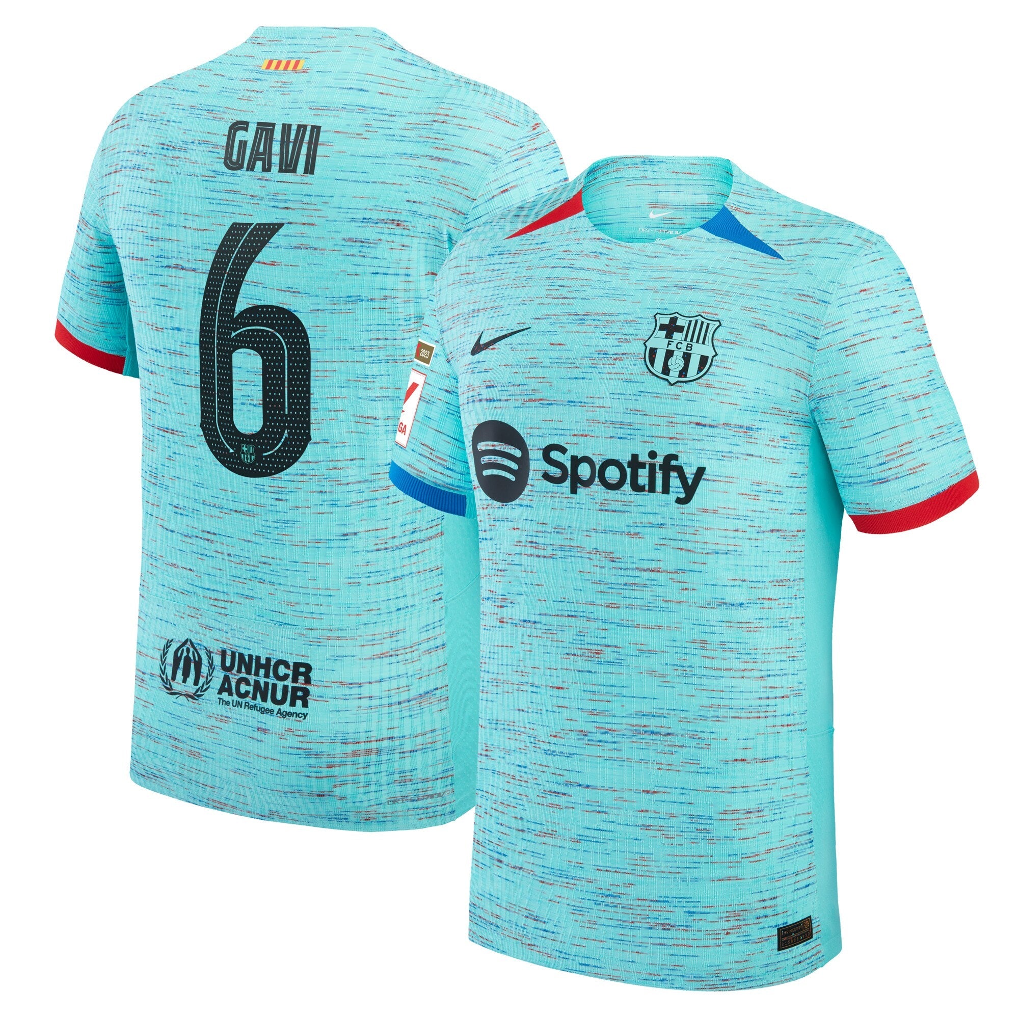 Gavi Barcelona Nike 2023/24 Away Match Authentic Player Jersey - White/Aqua/Royal