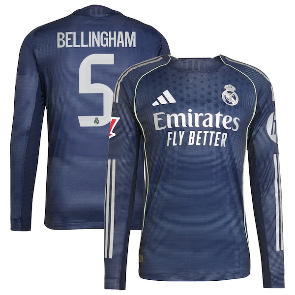 Jude Bellingham Los Merengues adidas 2025/26 Away Authentic Long Sleeve Player Jersey - Blue