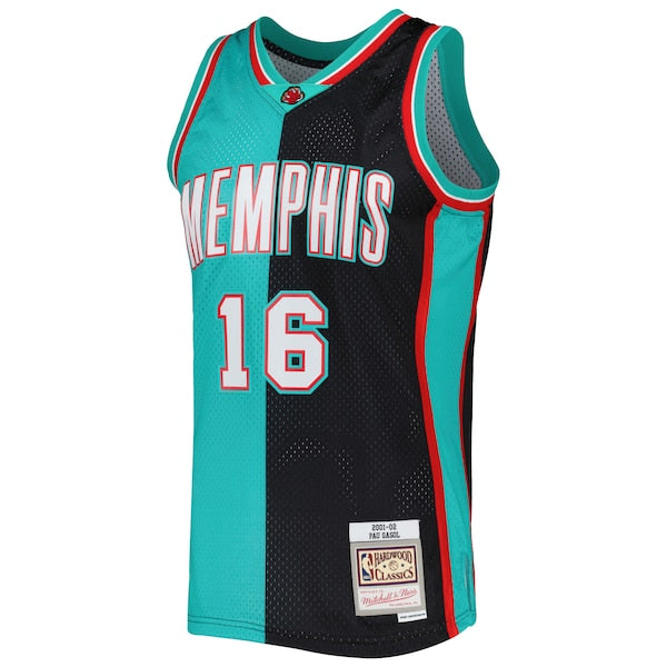 Pau Gasol Memphis Grizzlies Hardwood Classics 2001/02 Split Swingman Jersey - Black/Turquoise
