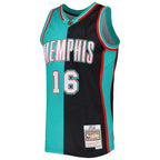 Pau Gasol Memphis Grizzlies Hardwood Classics 2001/02 Split Swingman Jersey - Black/Turquoise
