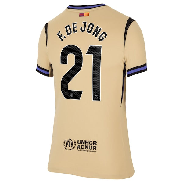 Frenkie de Jong Barcelona Nike Women's 2025/26 Away Stadium Replica Jersey - Gold/Navy