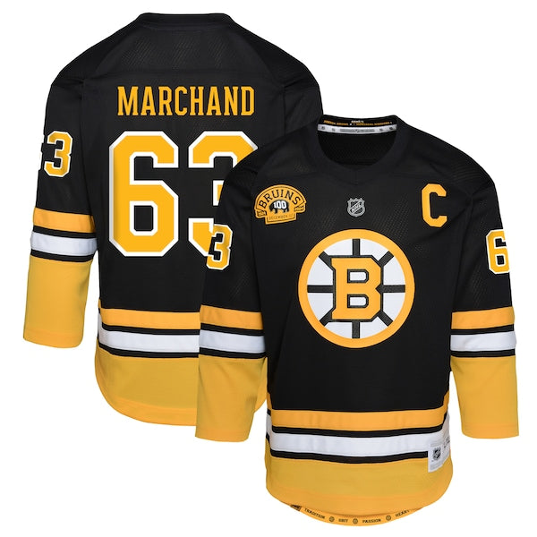Brad Marchand Boston Bruins Youth 100th Anniversary Replica Player Jersey - Black
