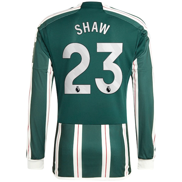 Luke Shaw Manchester United adidas 2023/24 Away Long Sleeve Replica Player Jersey - Green/Red