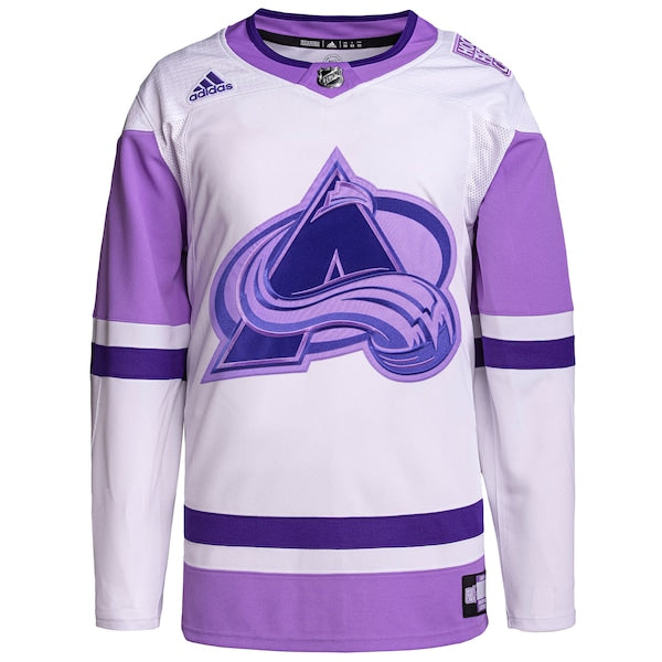 Colorado Avalanche adidas Hockey Fights Cancer Primegreen Authentic Blank Practice Jersey - White/Purple