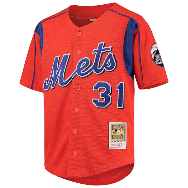 Mike Piazza New York Mets Youth Cooperstown Collection Mesh Batting Practice Jersey - Orange/Black