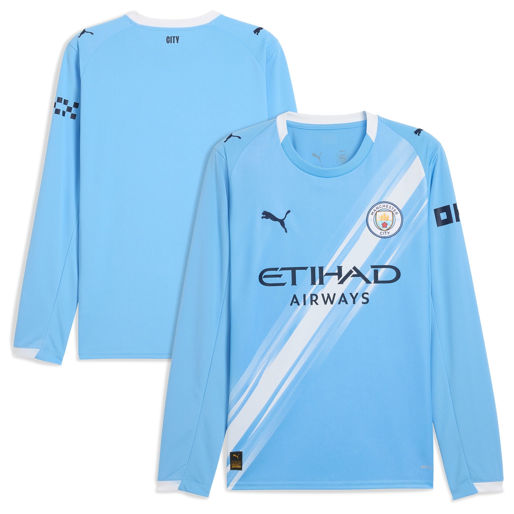 Manchester City Puma 2025/26 Away Replica Long Sleeve Jersey - Black/Light Blue