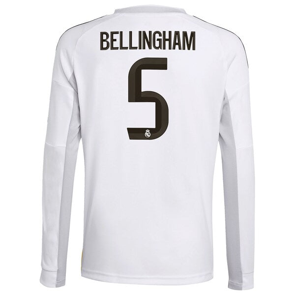 Jude Bellingham Los Merengues adidas Youth 2025/26 Home Replica Long Sleeve Jersey - White