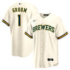 Milwaukee Brewers Nike #1 Groom Home Replica Jersey - White
