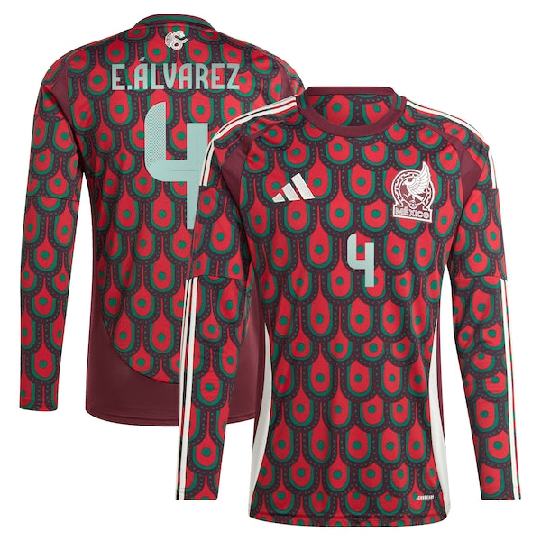 Edson Alvarez Mexico National Team adidas 2024 Home Replica Player Long Sleeve Jersey - Burgundy/Green