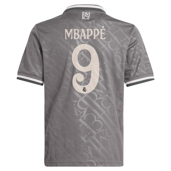 Kylian Mbappé Los Merengues adidas Originals Youth 2024/25 Third Replica Player Jersey - Charcoal