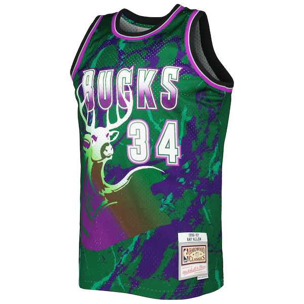 Ray Allen Milwaukee Bucks 1996/97 Hardwood Classics Marble Swingman Jersey - Green