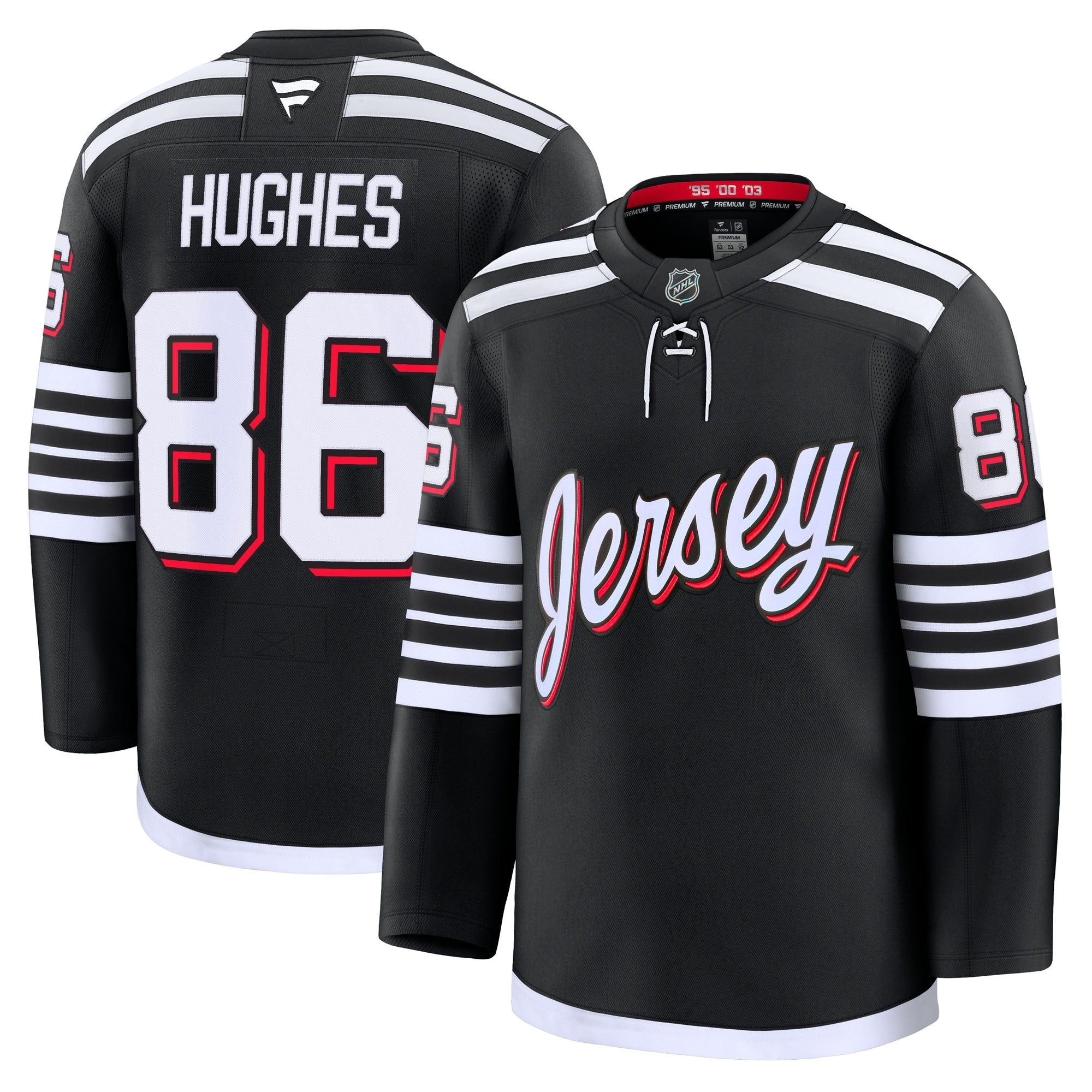 Jack Hughes New Jersey Devils  Away Premium Jersey - White/Black/Red
