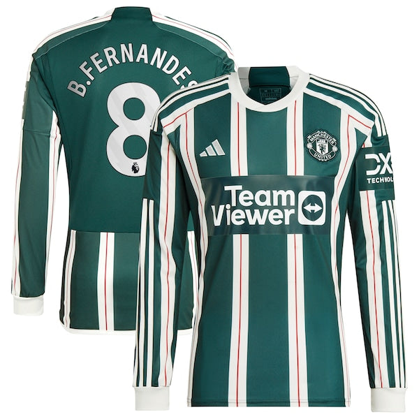 Bruno Fernandes Manchester United adidas 2023/24 Away Long Sleeve Replica Player Jersey - Green/Red