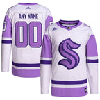Seattle Kraken adidas Hockey Fights Cancer Primegreen Authentic Custom Jersey - White/Purple