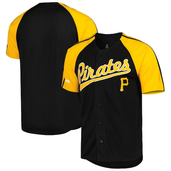 Pittsburgh Pirates Stitches Button-Down Raglan Fashion Jersey - Black