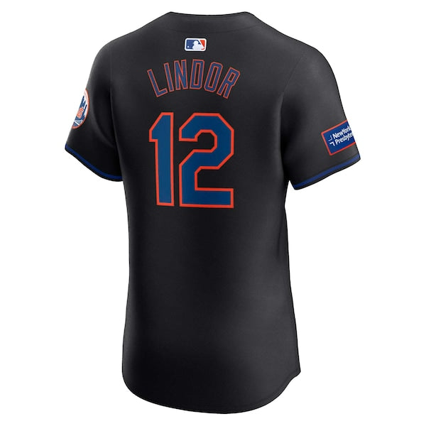 Francisco Lindor New York Mets Nike Alternate Elite Sponsor Patch Player Jersey - Black