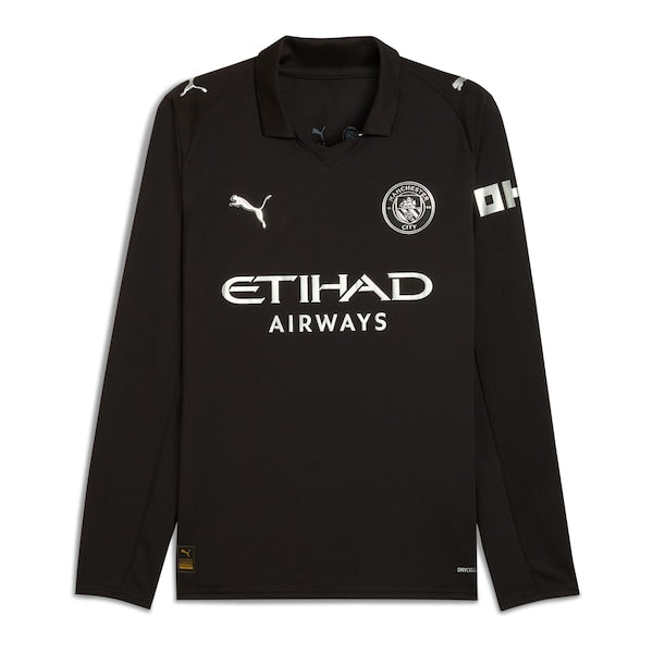 Manchester City Puma 2025/26 Away Replica Long Sleeve Jersey - Black/Light Blue