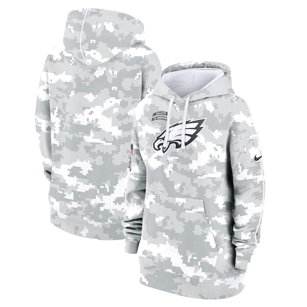 Philadelphia Eagles Nike Women's 2024 Salute To Service Club Fleece Pullover Hoodie - Arctic Camo
