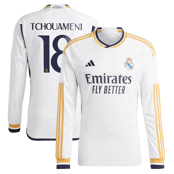 Aurélien Tchouaméni Los Merengues adidas 2023/24 Home Replica Long Sleeve Player Jersey - White/Navy