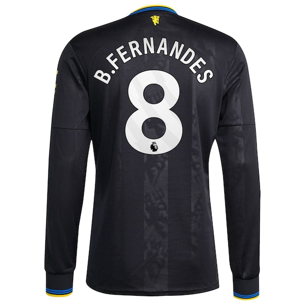 Bruno Fernandes Manchester United adidas 2025/26 Third Replica Long Sleeve Player Jersey - Black/Red/White