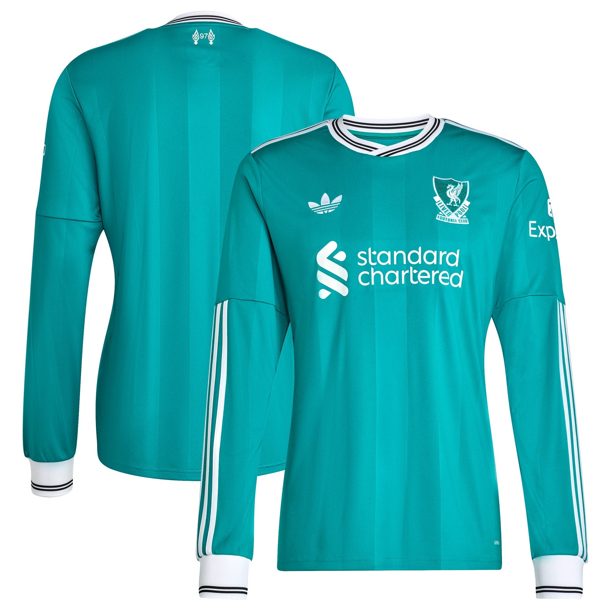Liverpool adidas 2025/26 Away Replica Long Sleeve Jersey - White/Red/Green
