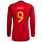 Gavi Spain National Team adidas 2022/23 Home Long Sleeve Replica Jersey - Red