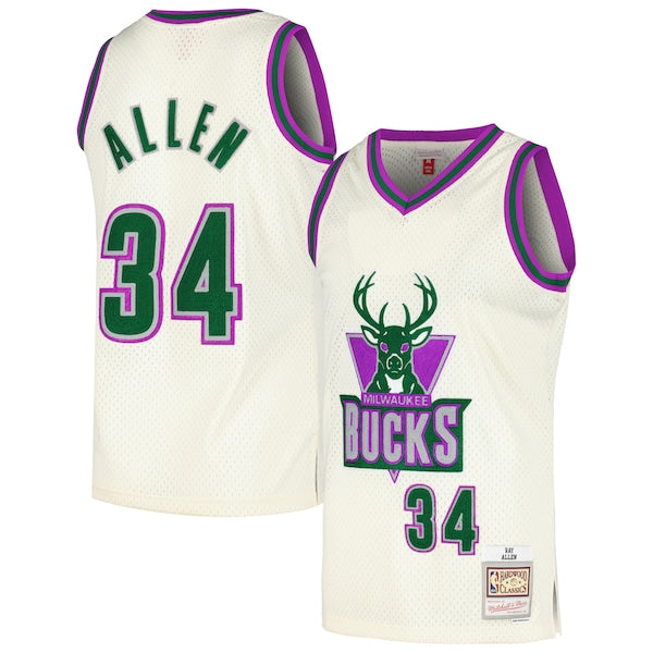 Ray Allen Milwaukee Bucks Chainstitch Swingman Jersey - Cream