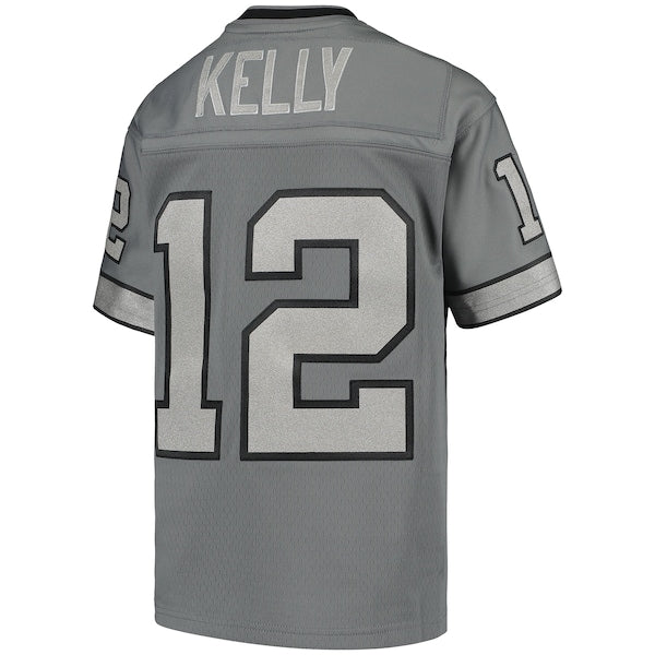 Jim Kelly Buffalo Bills Youth 1990 Retired Player Metal Replica Jersey - Charcoal