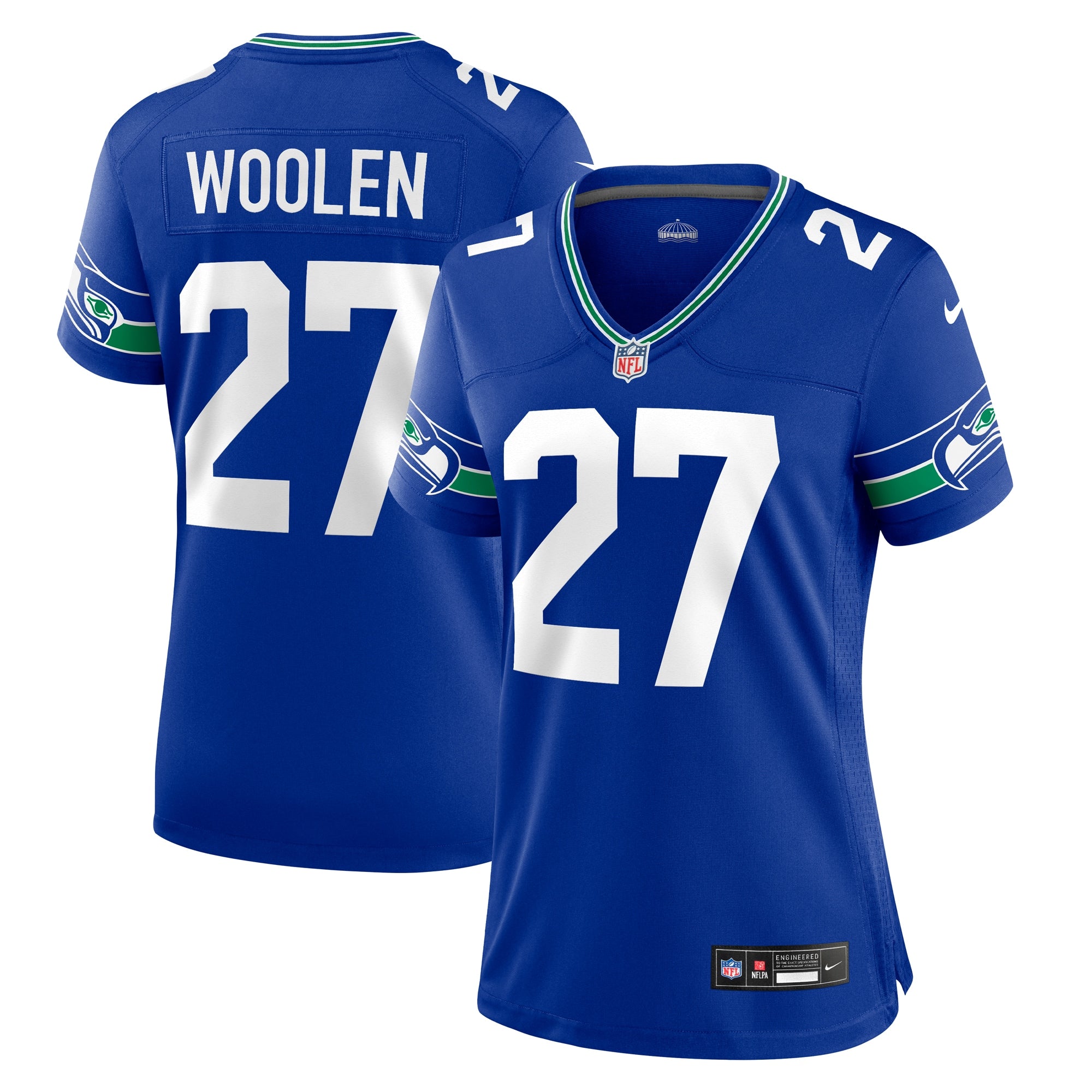 Tariq Woolen Seattle Seahawks Nike Women's  Game Jersey - Neon Green/Navy/Royal