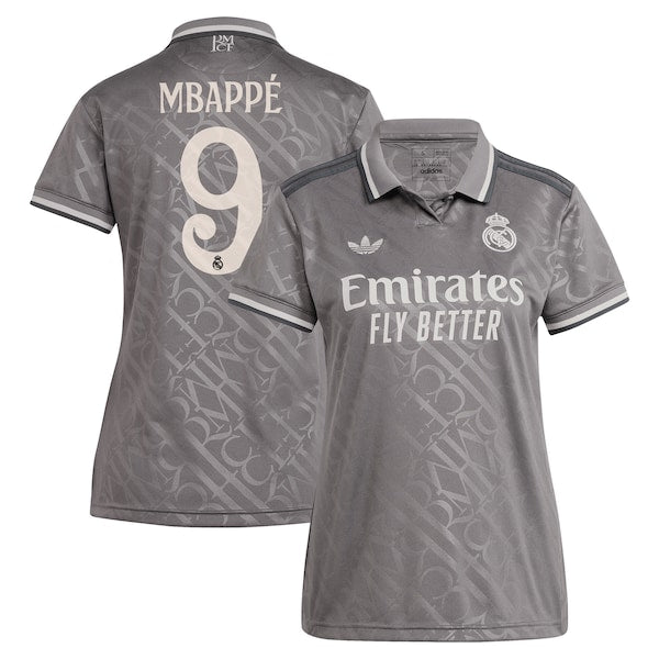 Kylian Mbappé Los Merengues adidas Originals Women's 2024/25 Third Replica Player Jersey - Charcoal