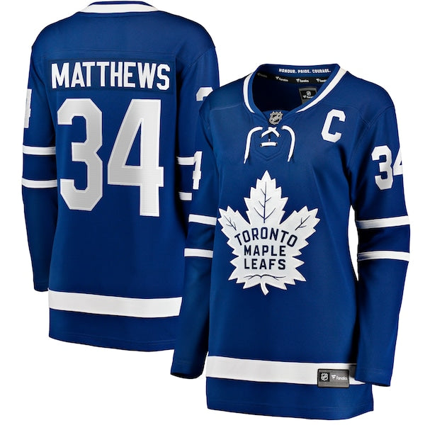 Auston Matthews Toronto Maple Leafs  Women's Captain Patch Home Breakaway Player Jersey - Blue
