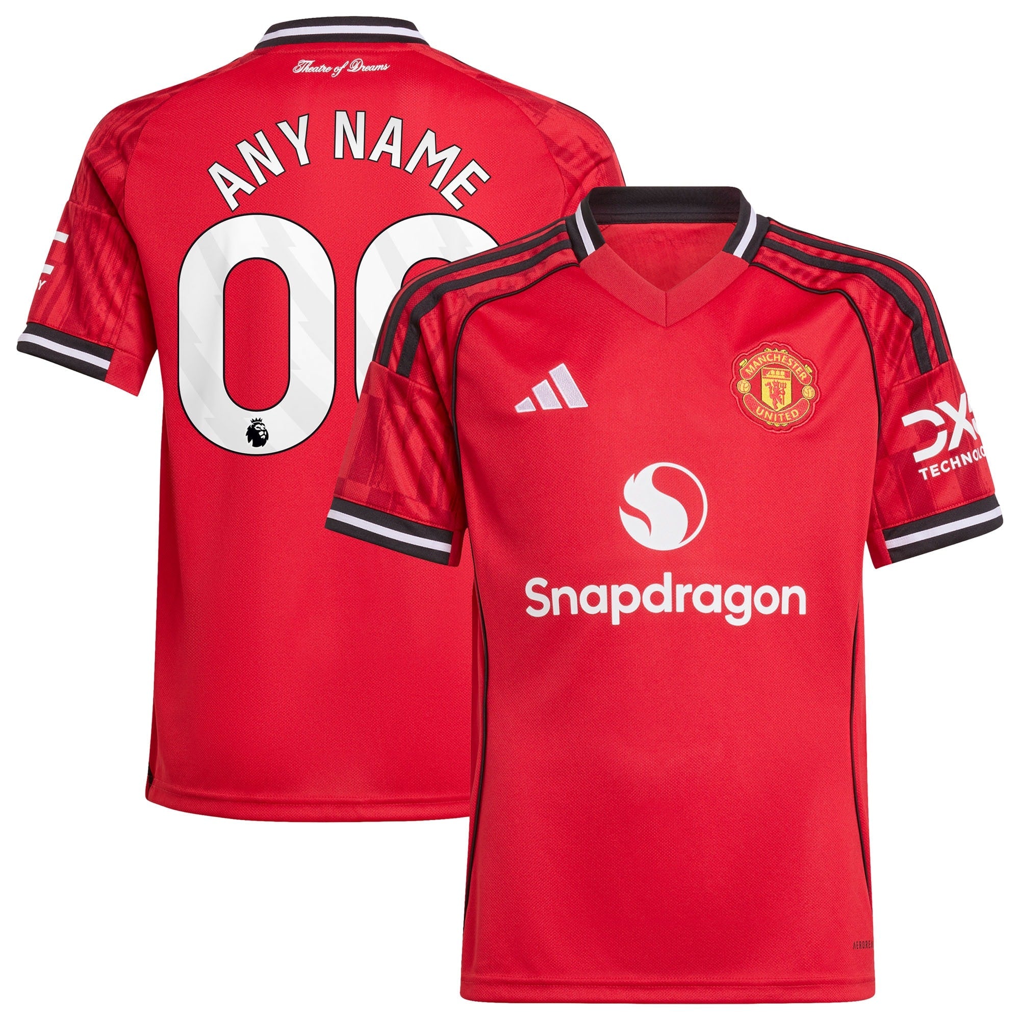 Manchester United adidas Youth 2025/26 Third Replica Custom Jersey - Black/White/Red