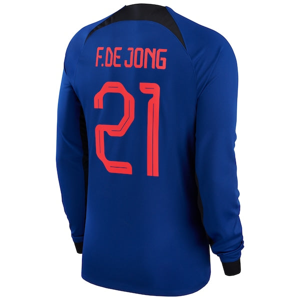 Frenkie de Jong Netherlands National Team Nike 2022/23 Away Breathe Stadium Replica Player Long Sleeve Jersey - Blue