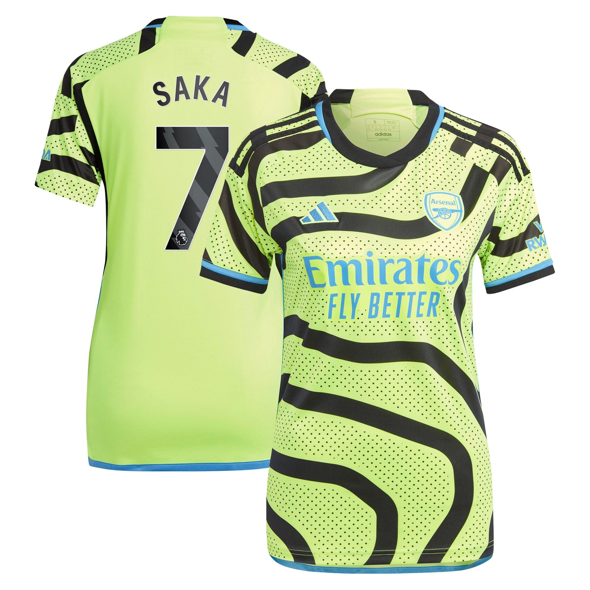 Bukayo Saka Arsenal adidas Women's 2023/24 Third Replica Player Jersey - Green/Red/Yellow