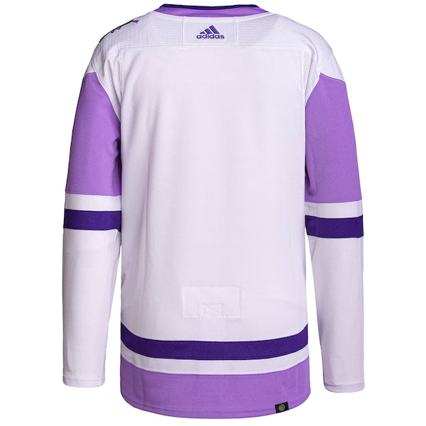 Columbus Blue Jackets adidas Hockey Fights Cancer Primegreen Authentic Blank Practice Jersey - White/Purple