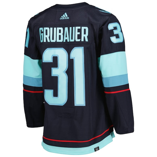 Philipp Grubauer Seattle Kraken adidas Home Primegreen Authentic Pro Player Jersey - Deep Sea Blue