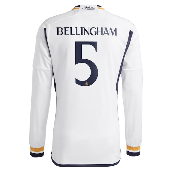Jude Bellingham Los Merengues adidas 2023/24 Home Replica Long Sleeve Jersey - White/Navy