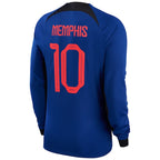 Memphis Depay Netherlands National Team Nike 2022/23 Away Breathe Stadium Replica Player Long Sleeve Jersey - Blue