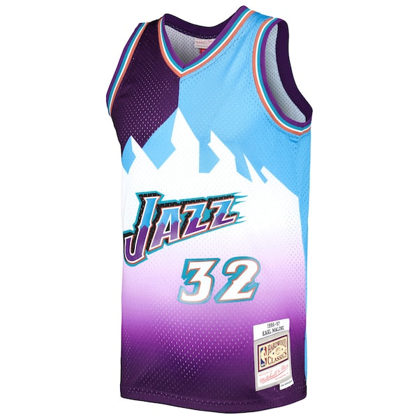 Karl Malone Utah Jazz Hardwood Classics 1996/97 Split Swingman Jersey - Purple/Turquoise