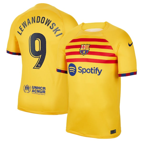 Robert Lewandowski Barcelona Nike Youth 2022/23 Fourth Breathe Stadium Replica Player Jersey - Yellow