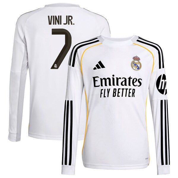 Vini Jr. Los Merengues adidas Youth 2025/26 Home Replica Long Sleeve Jersey - White