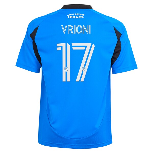 Giacomo Vrioni CF Montreal adidas Youth 2025 Montréal Original Replica Player Jersey - Blue