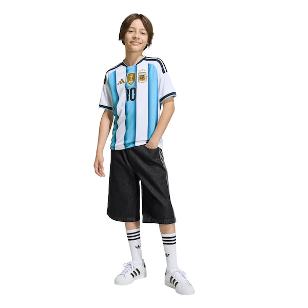 Youth Lionel Messi Argentina National Team adidas FIFA x World Cup 2022 Winners Home Replica Jersey - White