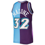 Karl Malone Utah Jazz Hardwood Classics 1996/97 Split Swingman Jersey - Purple/Turquoise