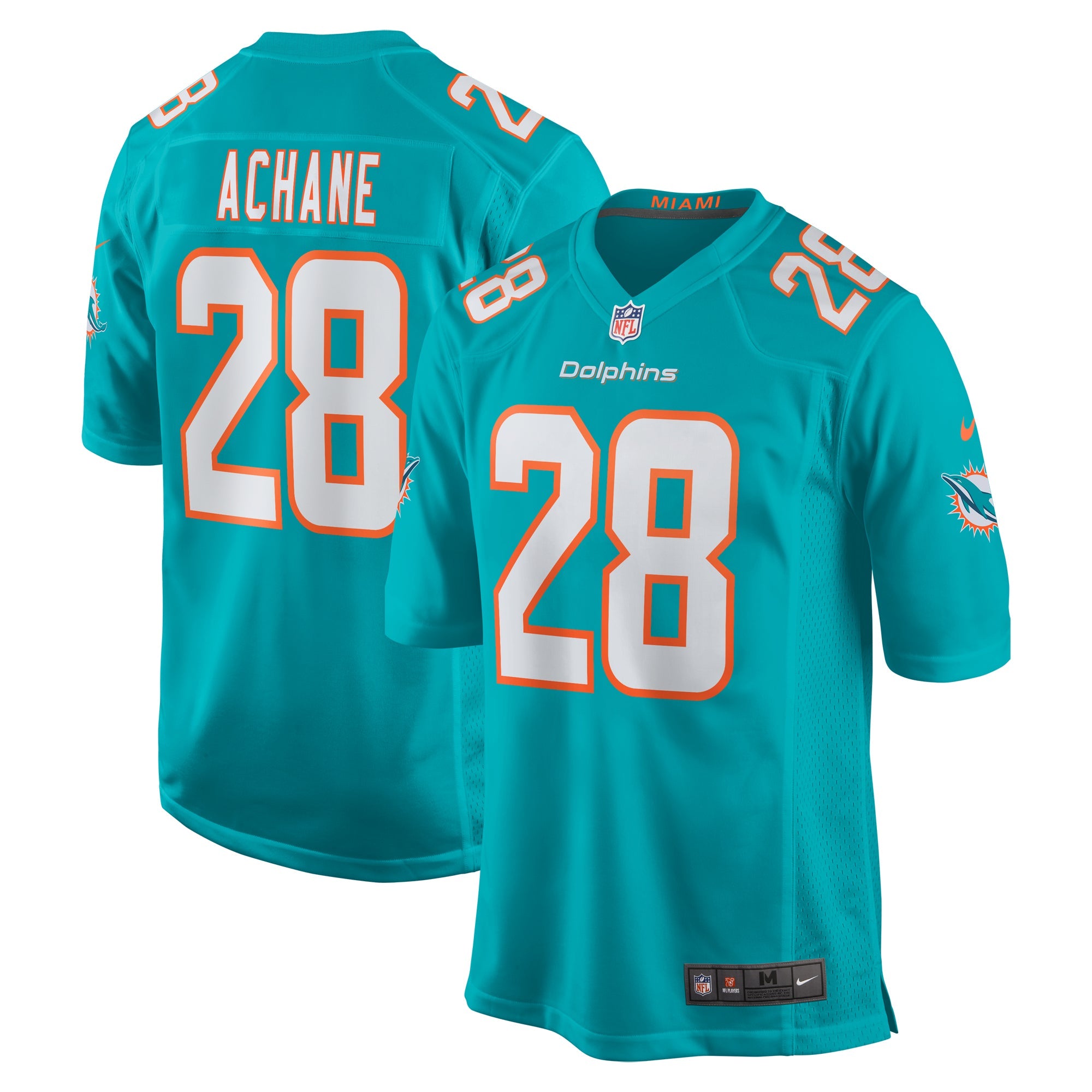 Devon Achane Miami Dolphins Nike Player Game Jersey - White/Aqua