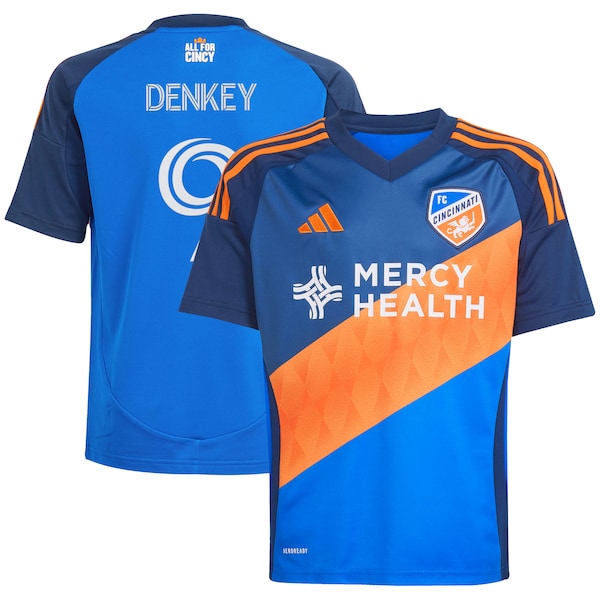 Kévin Denkey FC Cincinnati adidas Youth 2025 Orange and Blue Legacy Kit Replica Player Jersey - Blue
