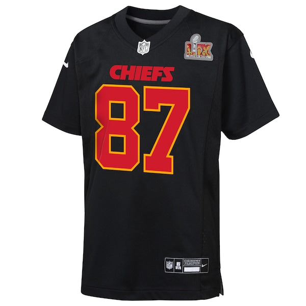 Travis Kelce Kansas City Chiefs Nike Youth Super Bowl LIX Patch Fashion Game Jersey - Carbon Black