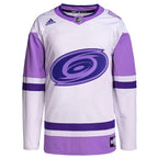 Carolina Hurricanes adidas Hockey Fights Cancer Primegreen Authentic Blank Practice Jersey - White/Purple