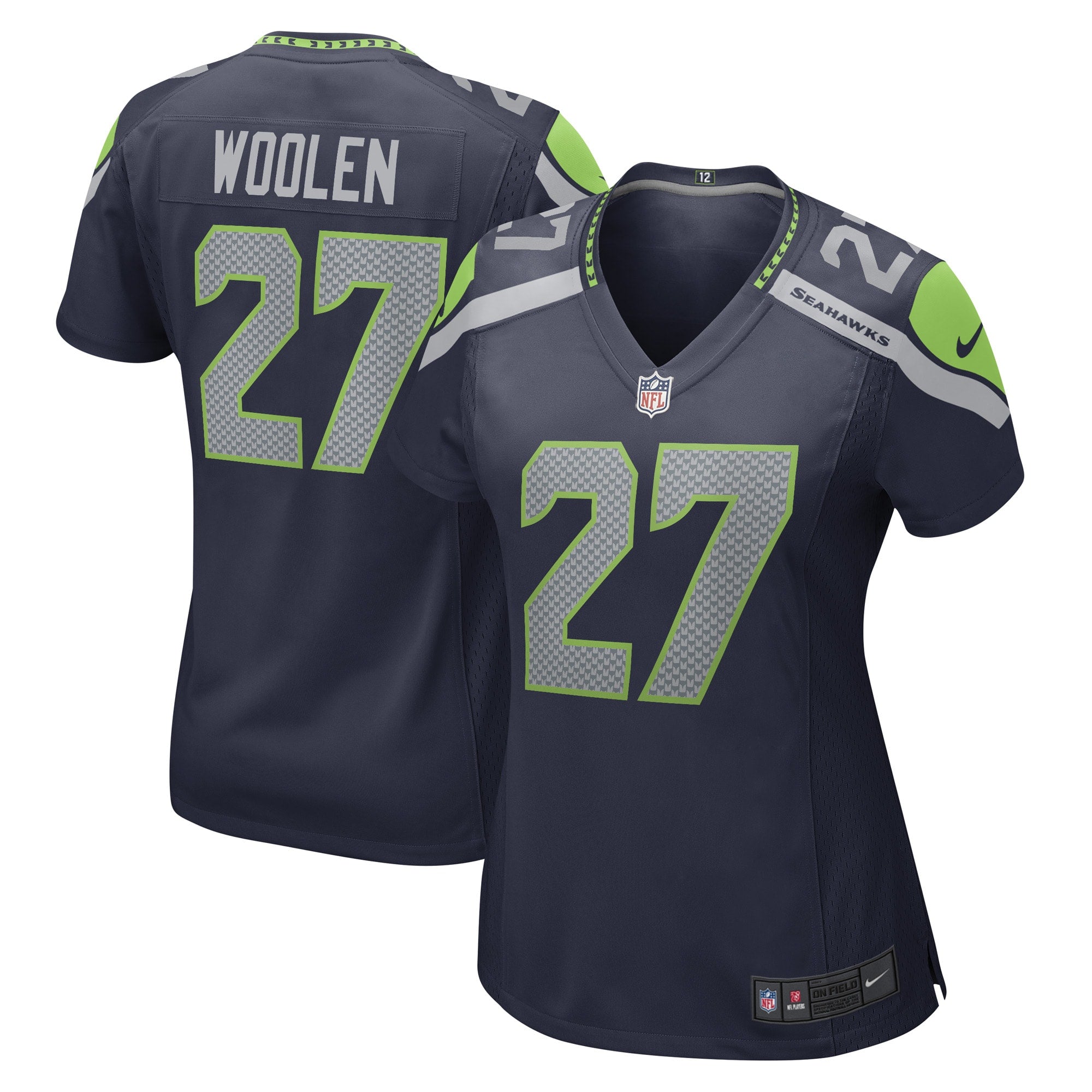 Tariq Woolen Seattle Seahawks Nike Women's  Game Jersey - Neon Green/Navy/Royal
